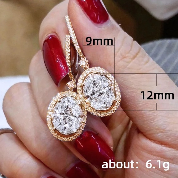 NEW STERLING SILVER OVAL DIAMOND HOOP EARRINGS - Picture 3 of 3